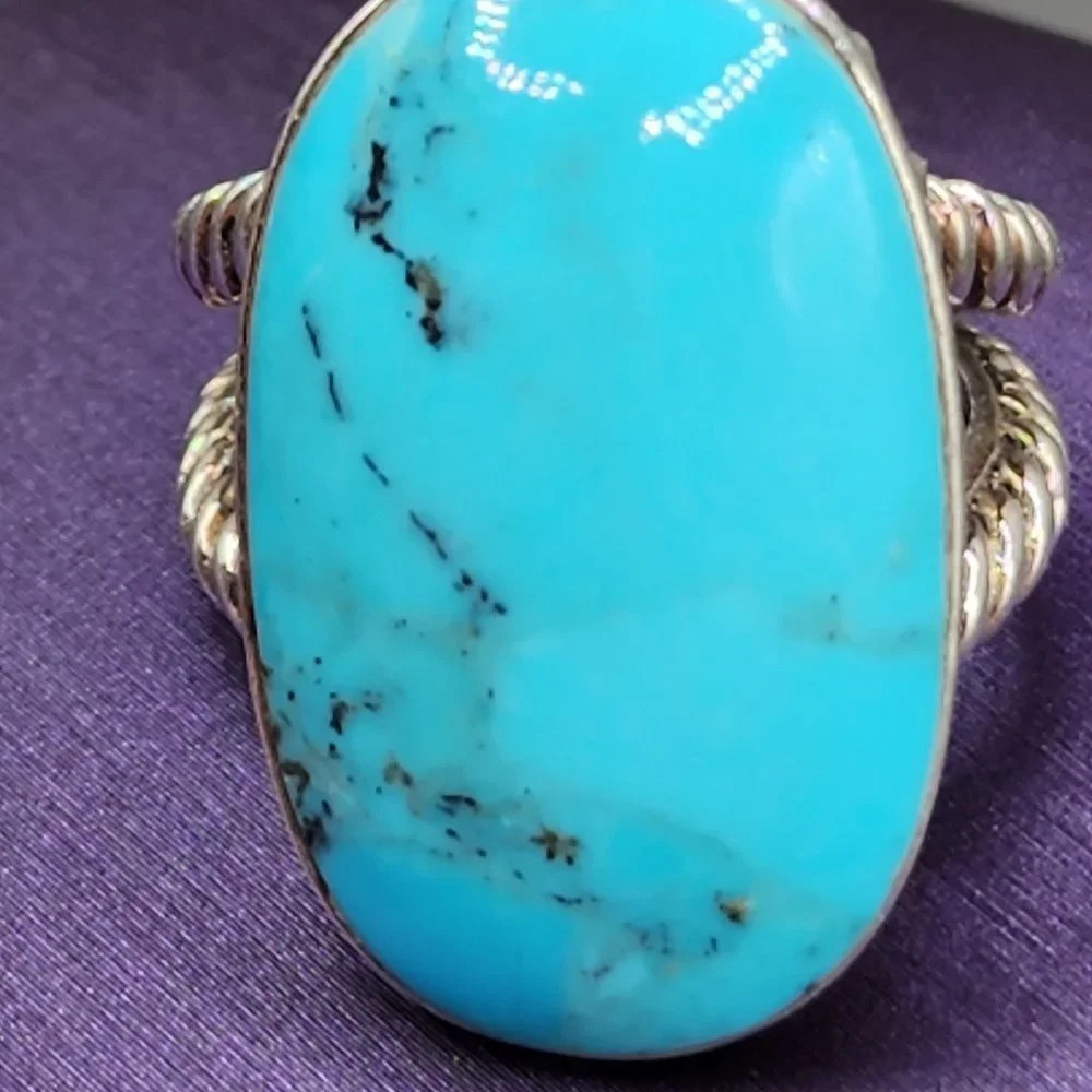 Oval Natural Blue Stone Sterling Silver Quality Statement Ring